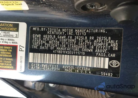 2014 Toyota Camry Hybrid Xle z USA, uszkodzony, nr VIN 4T1BD1FK0EU111719